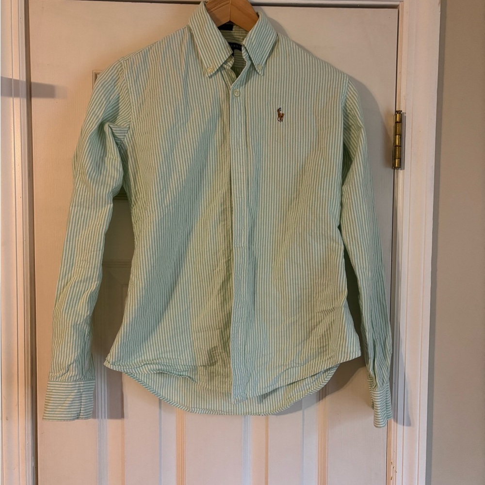 Ralph Lauren Green Striped Slim Fit Oxford